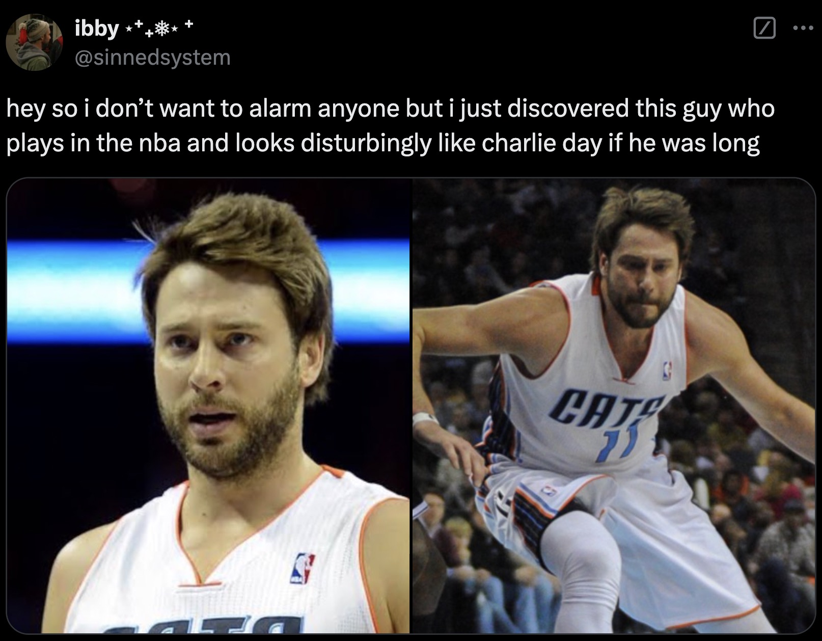 josh mcroberts - ibby ... hey so i don't want to alarm anyone but i just discovered this guy who plays in the nba and looks disturbingly charlie day if he was long Cate 11